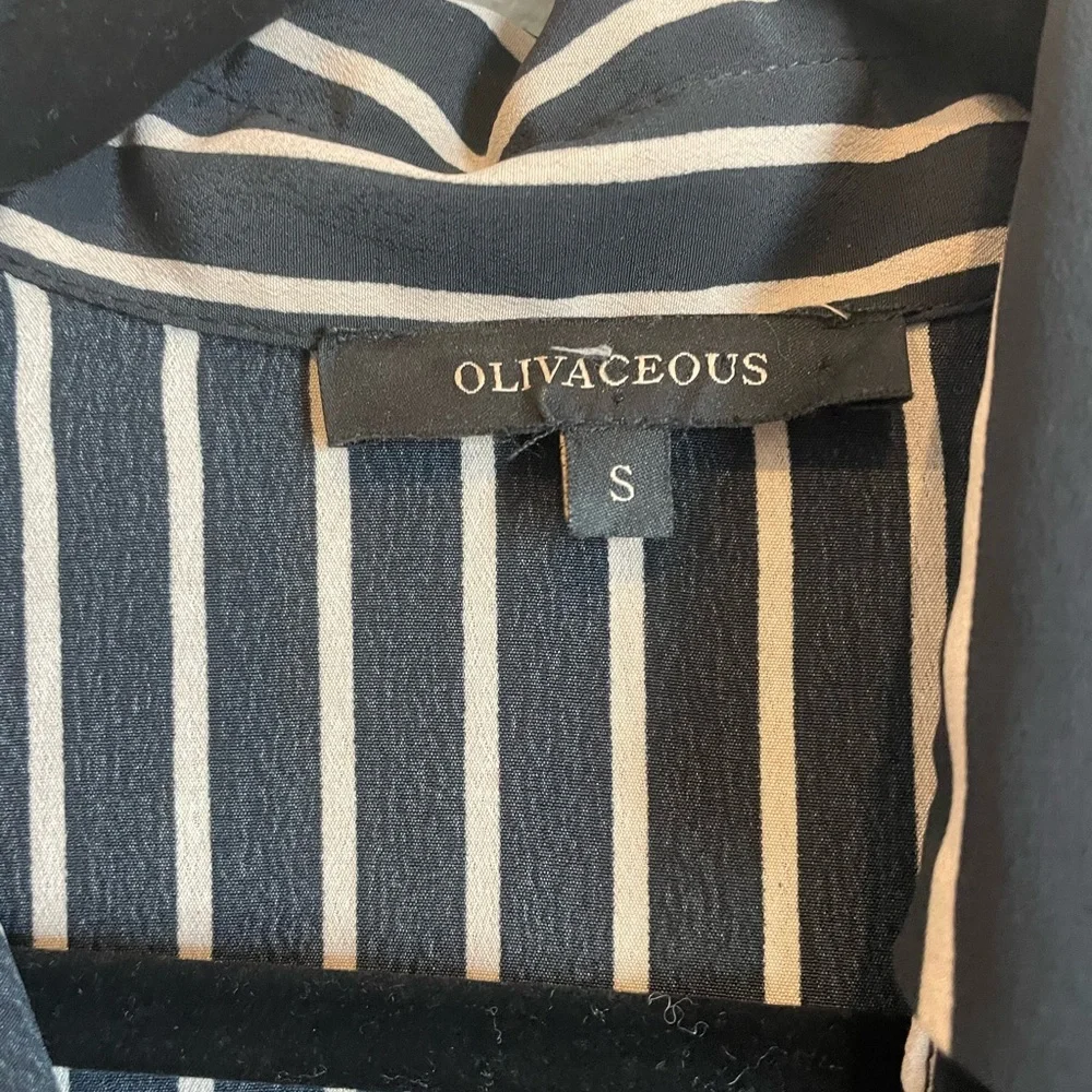 Olivaceous Black and Tan Striped Oversized Button Up High Low Blouse sz Small - Picture 5 of 5